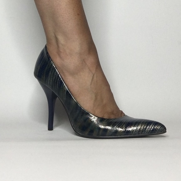 Shoe dazzle size 7 blue/army green snake skin heel - Picture 5 of 9